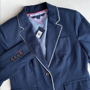 Tommy Hilfiger Blue Nautical White Trim Lined Blazer Jacket Cotton Womens Size 8